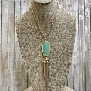 NWOT Rayne 14k Gold Long Pendant Necklace by Kendra Scott in Chalcedony Green